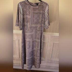 Ann Taylor Puff Sleeve Dress with Intricate Pattern
